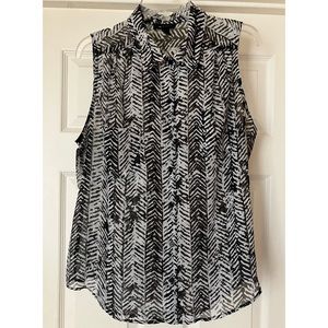 AB STUDIO Sheer Print Sleeveless Blouse L